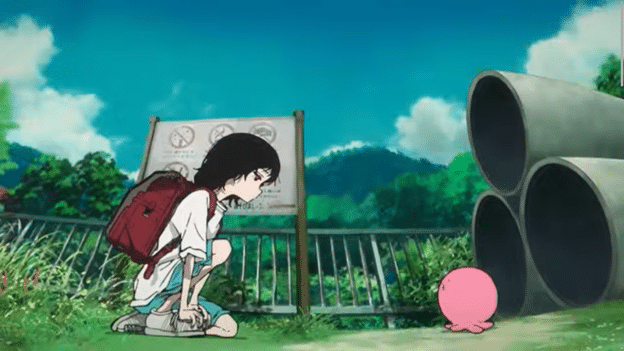 Characters Shizuka and Takopi talking to each other.