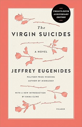 The pastel cover of The Virgin Suicides by Jeffrey Eugenides.