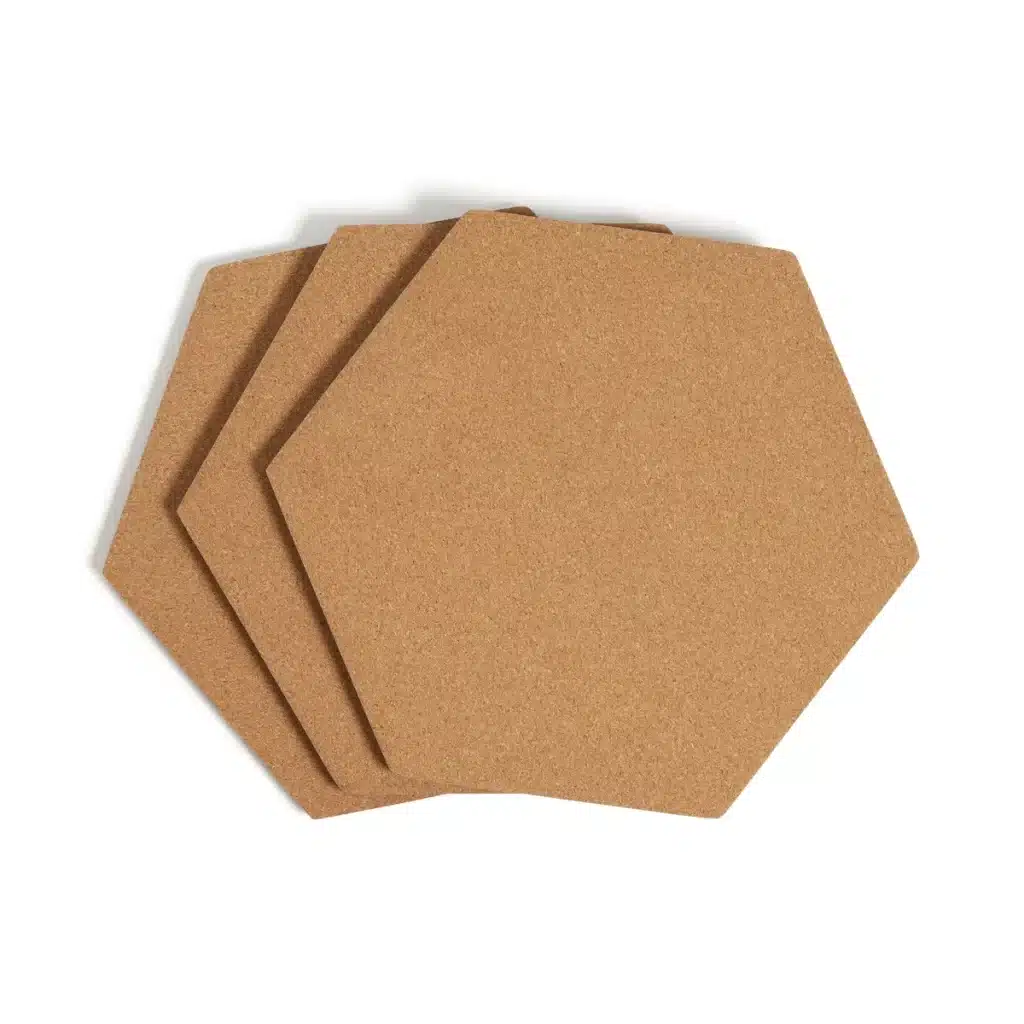 Three hexagon-shaped cork boards.