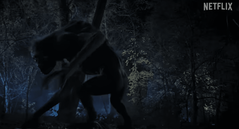 A gigantic, gangly monster wrecks havoc in the woods.