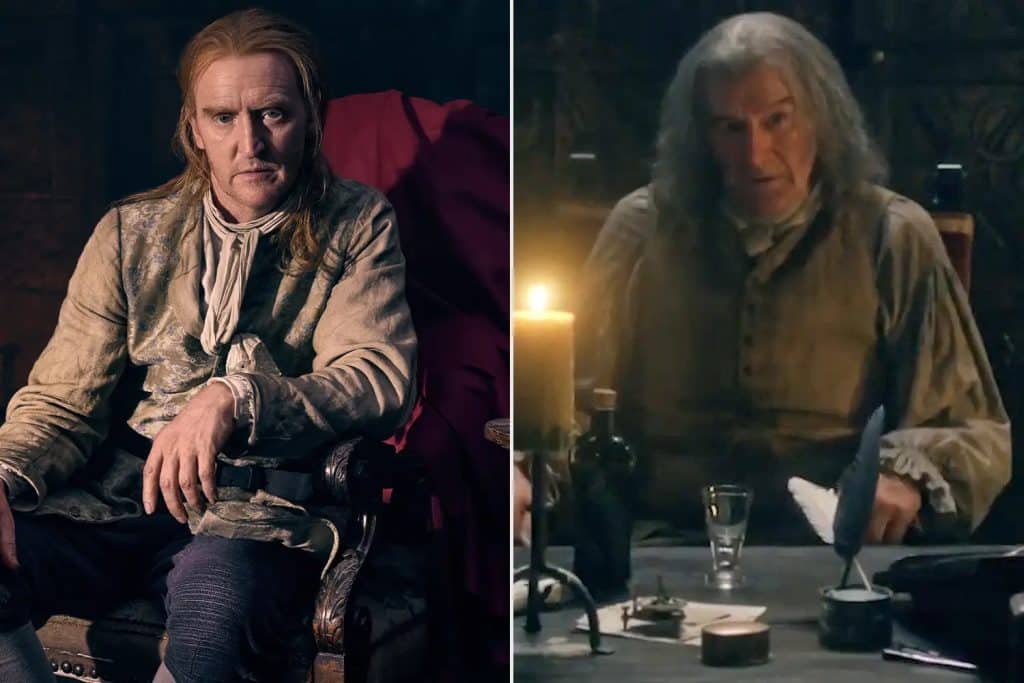 Tony Curran as Lord Lovat besides original Lord Lovat played by Clive Russell.