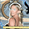 Graphic of Sydney Sweeney showcases her bright blue eyes, and American Eagle Logo, and lines of DNA