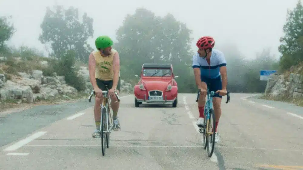 Kyle and Mike ride their bikes in The Climb. Credit: Sony Pictures Classic.