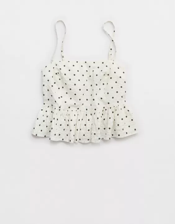 black and white polka dot seersucker peplum tank top