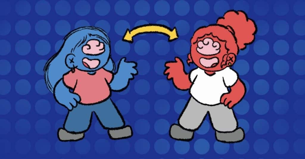 Two people doing the same actions as each other and linking their brains