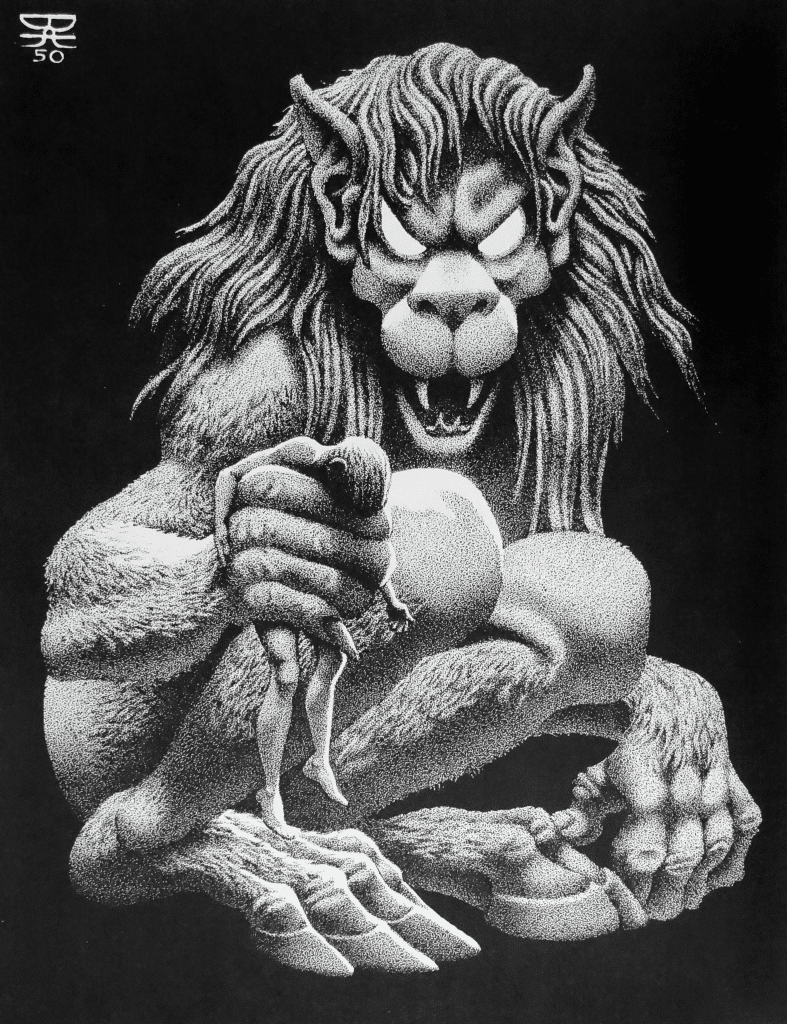 An illustration of a lionlike creature for the story that appeared in the magazine in which Pickman's model was originally published.