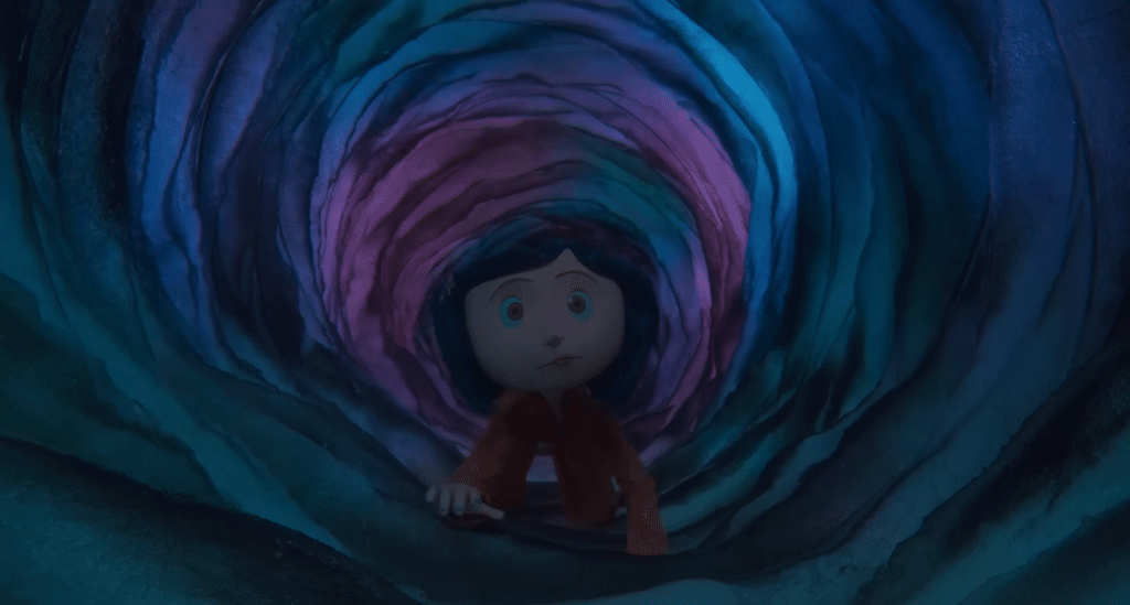 Coraline taking the passage to 'The Other World.'
