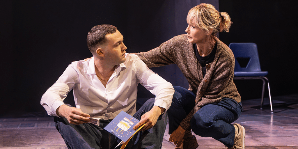 This image shows Will Harrison as Jacob and Victoria Clark as Joan in Punch on Broadway.