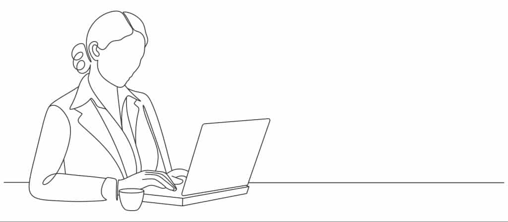 Image of a female minimalist character on their laptop.