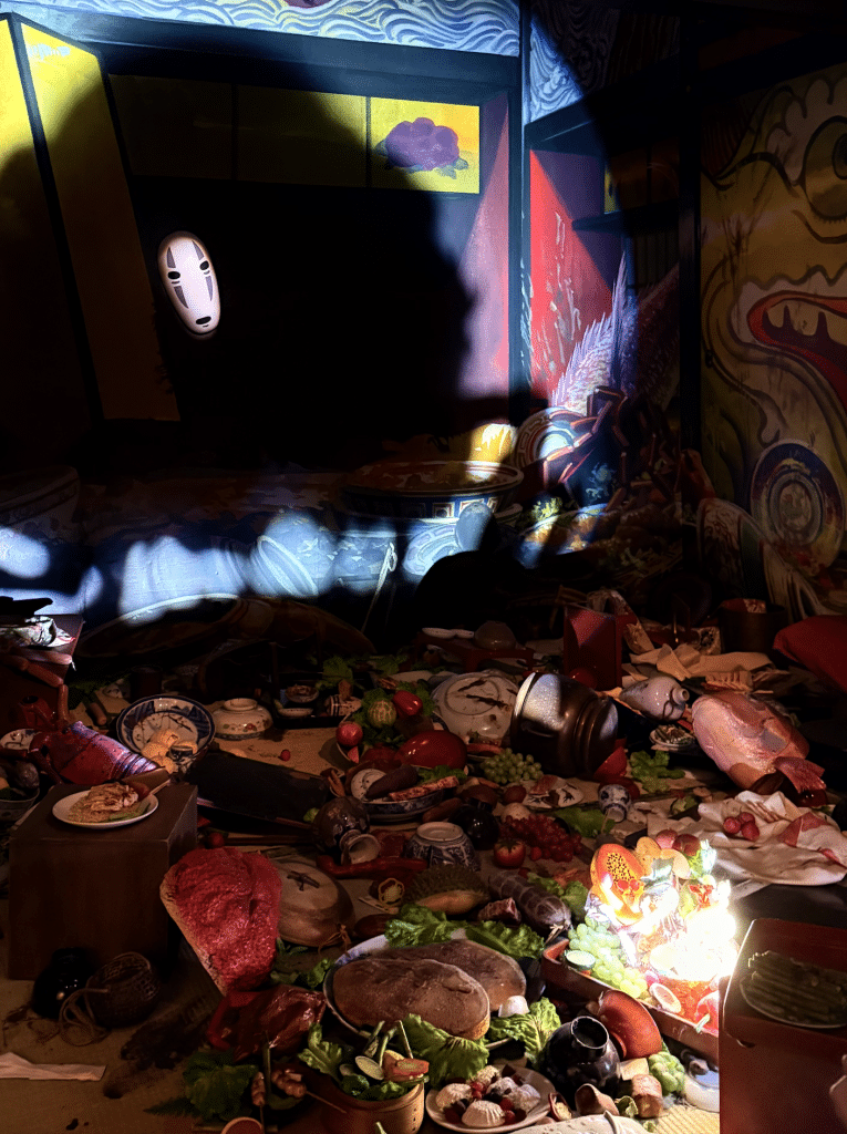 Atmospheric scene with No Face from "Spirited Away".