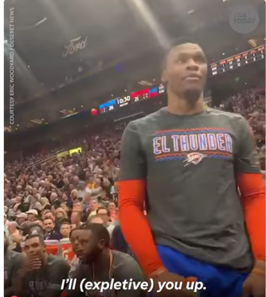 Russell Westbrook during his heated exchange with a fan.