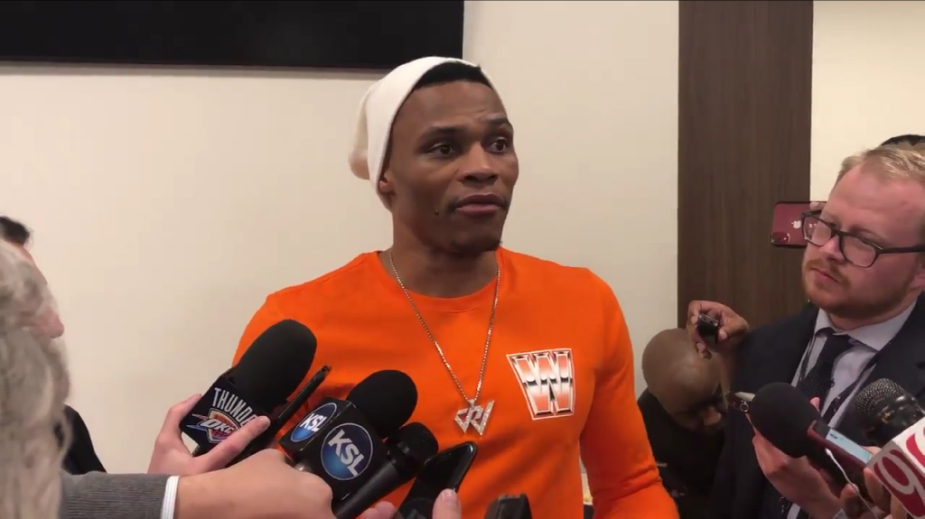 Russell Westbrook addresses the media following the confrontation.