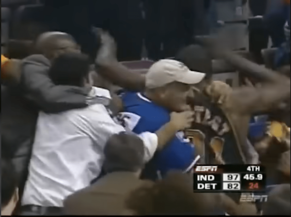 Ron Artest clashes with fans in Detroit, 2004.