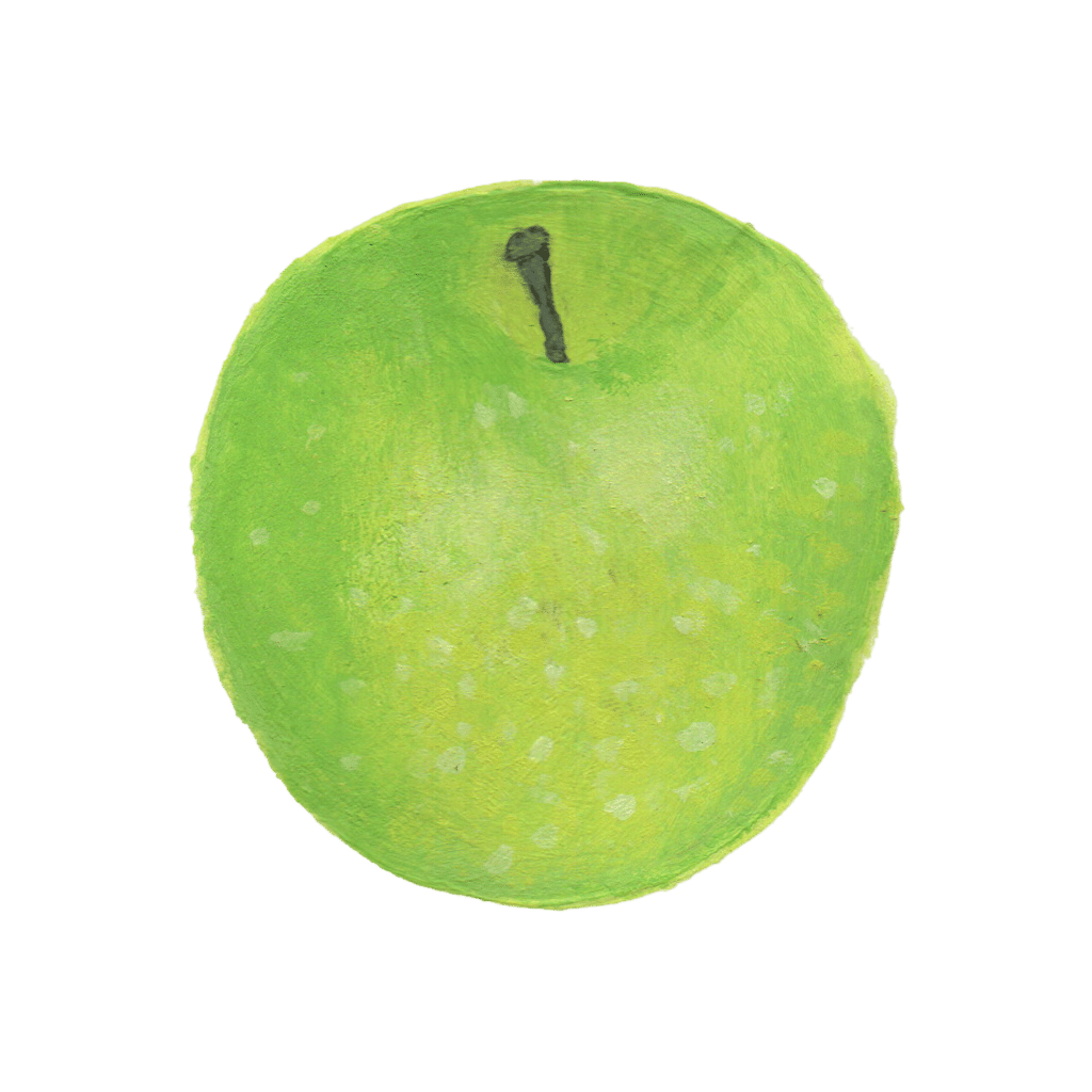 A hand-painted green Granny Smith apple.