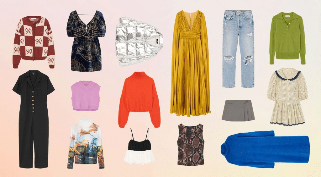 A few examples of clothing offered by Nuuly for the rental box.