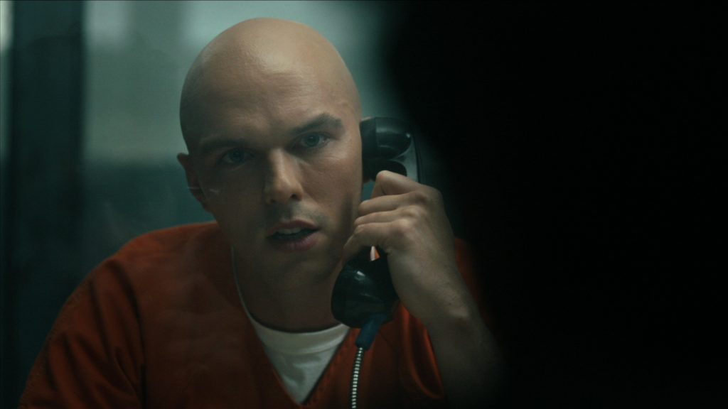 Lex Luthor (Nicholas Hoult) talking to General Flag (Frank Grillo) in Belle Reve.