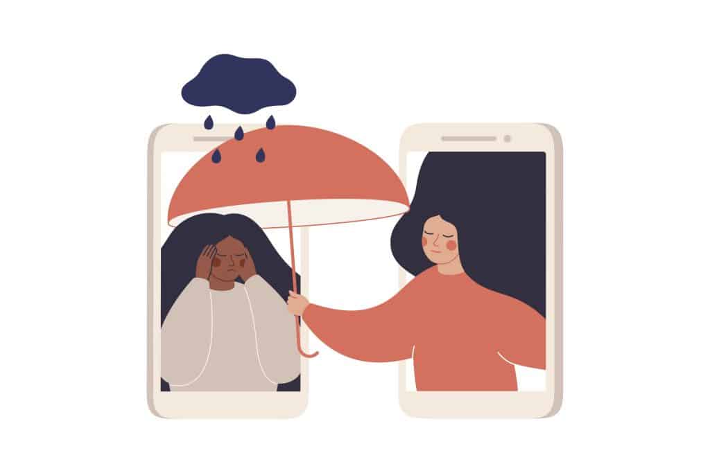 Illustration of one woman sharing something sensitive and the other listening
