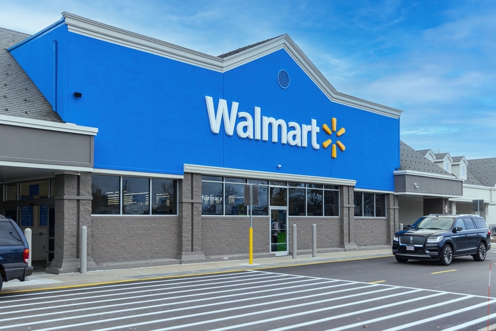 The front of a Walmart store.