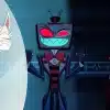 Image of Vox gloating over Alastor and Lucifer, who he has captive. Alastor looks entertained at Lucifer's discomfort.