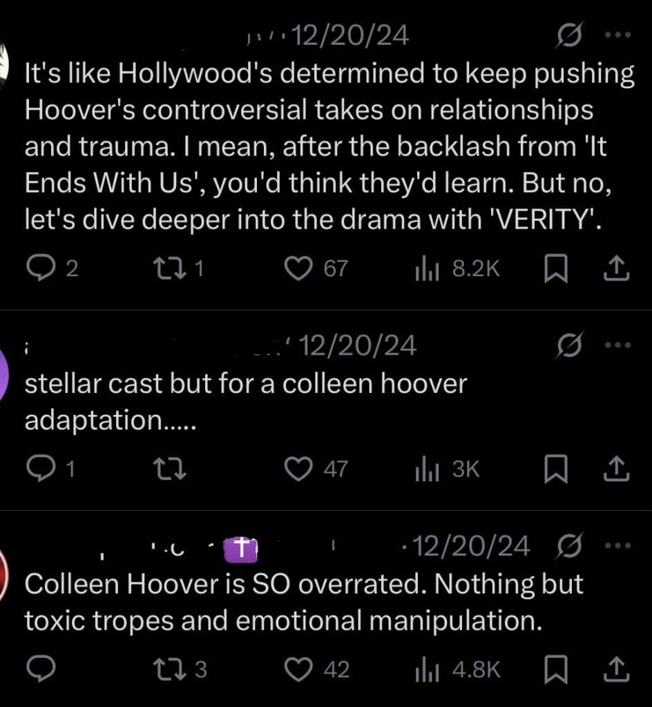 Tweets discussing Colleen Hoover