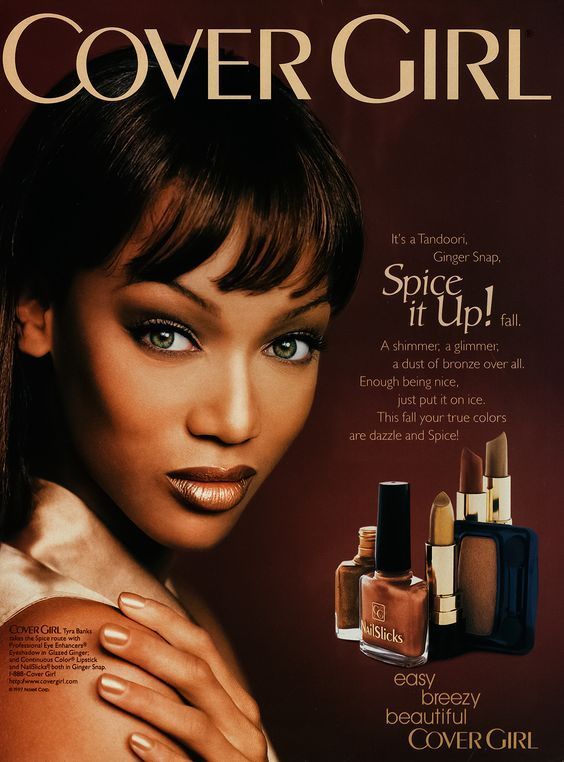 1994 makeup beauty ad featuring supermodel Tyra Banks Credit: Cover Girl Cosmetics