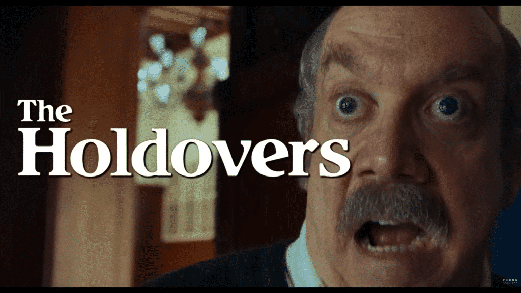 Paul Giamatti in title card of film "the holdovers" Youtube, Focus Features.