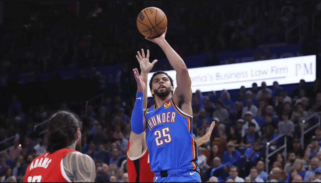Ajay Mitchell in action, delivering buckets and energy for the Thunder.
