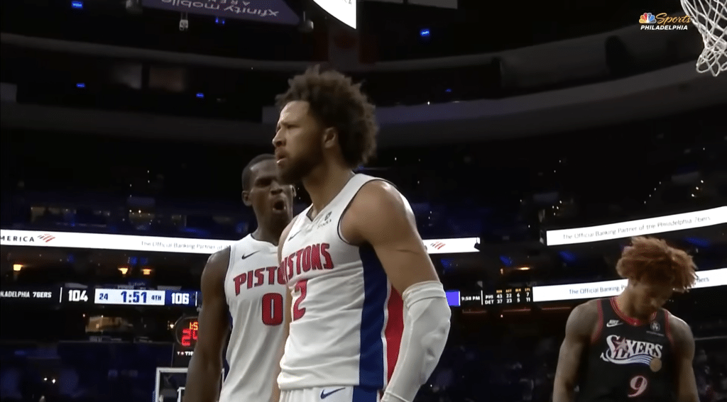 Cade Cunningham reacts after a crucial late-game bucket, igniting the Pistons fourth-quarter surge.