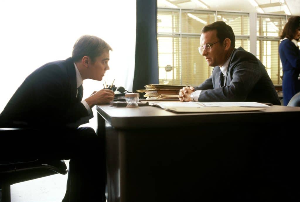 Leonardo DiCaprio and Tom Hanks in "Catch Me If You Can." (Credit: Dreamworks Pictures)