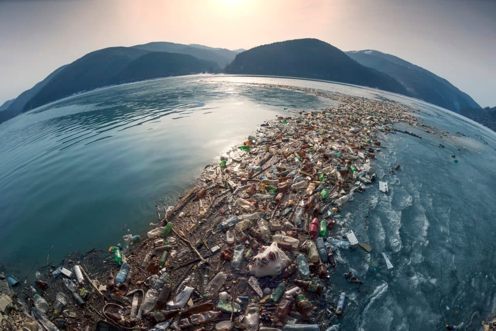 Lake with plastic in it