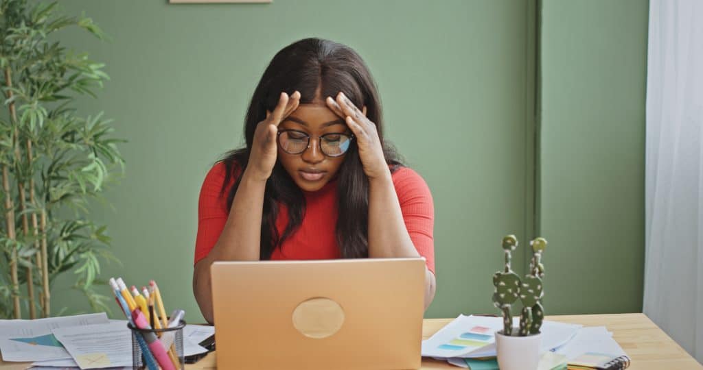 Woman struggling to concentrate