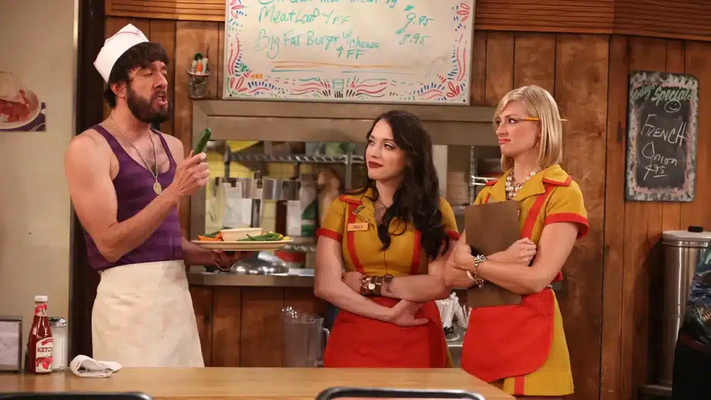 Oleg, Max, and Caroline in 2 Broke Girls. (CBS/ Monty Brinton)