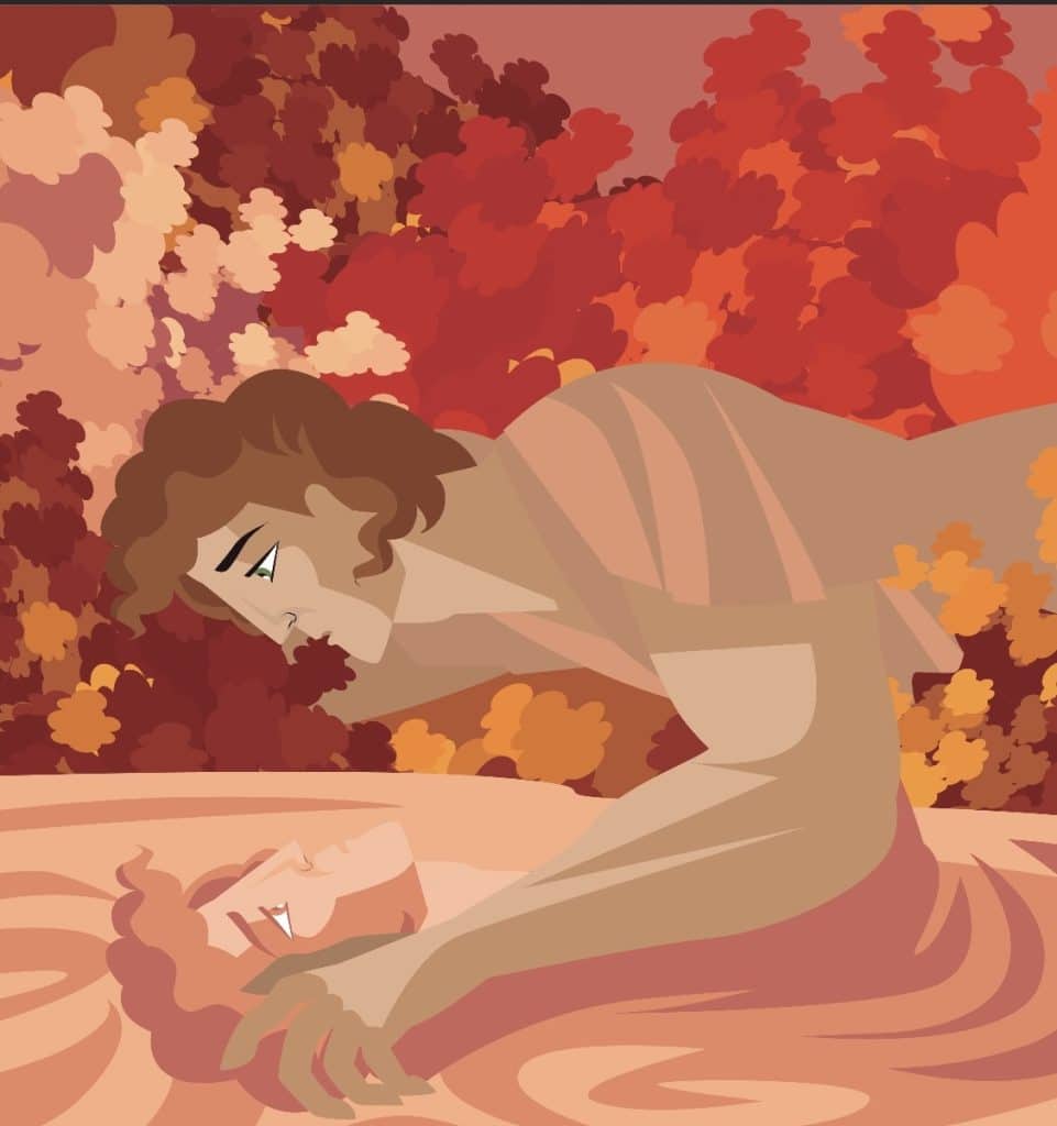 Graphic of narcissus looking into the river