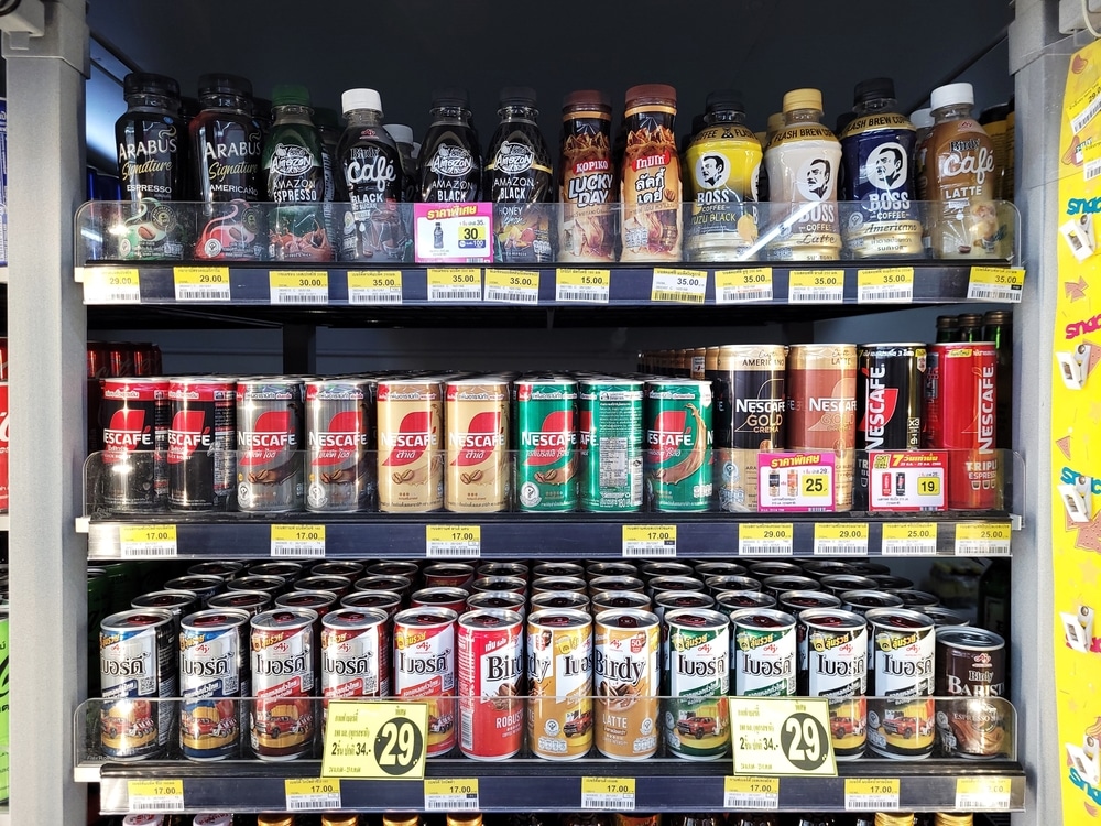 Shelves of pre-package ready to drink coffee products