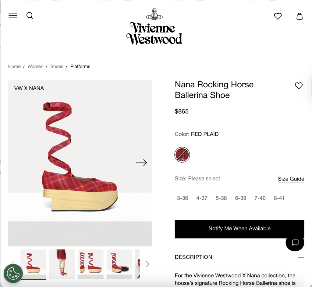 Red shoe from Vivianne Westwood.