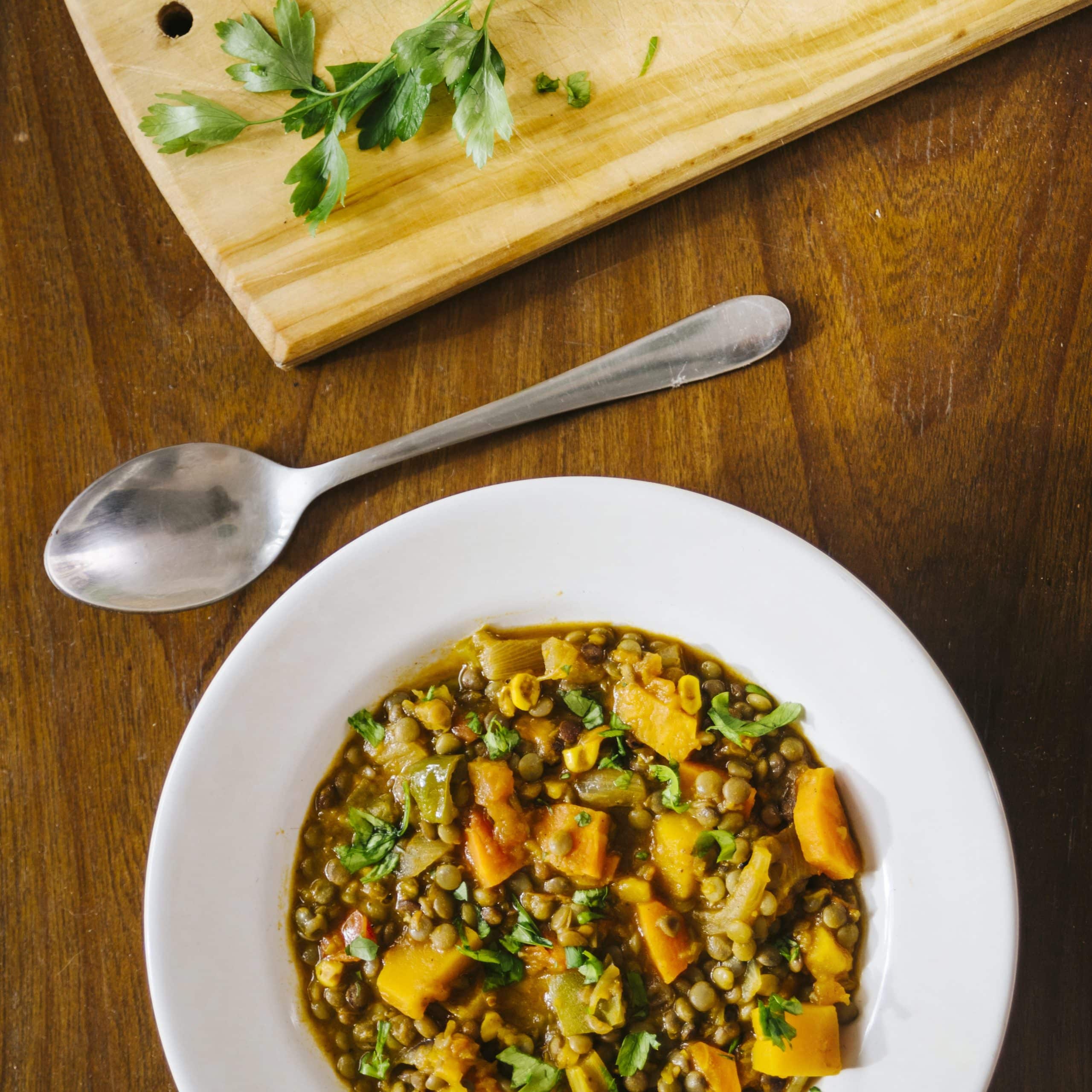 An image of a sweet potato and chickpea curry dish.