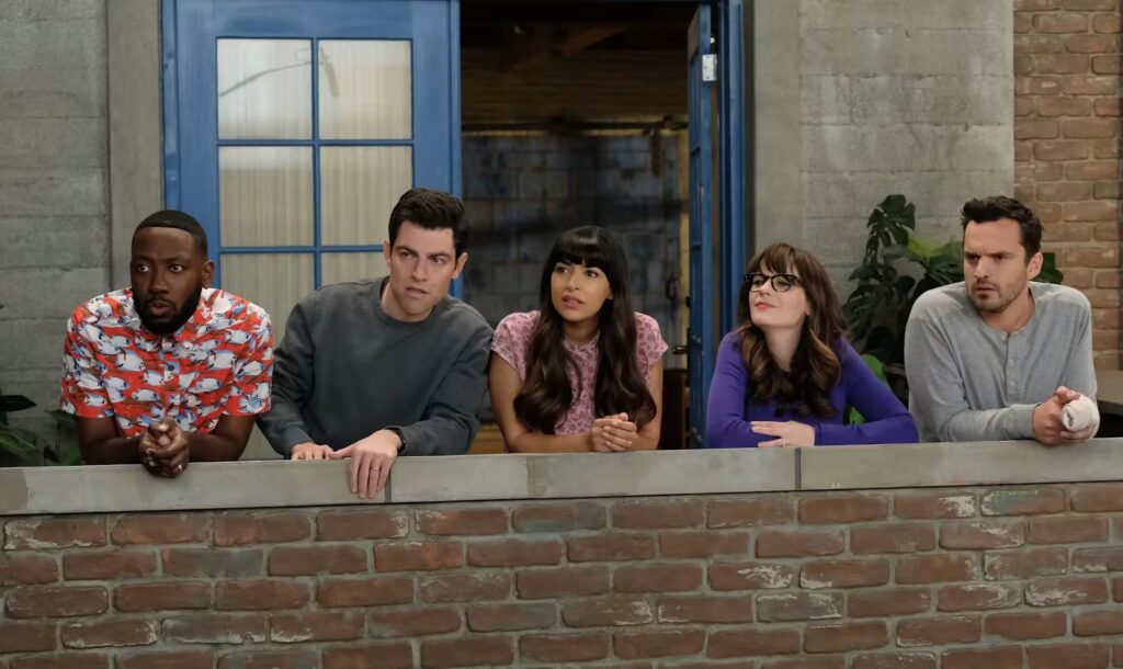 Winston, Schmidt, CeCe, Jess, and Nick in New Girl. (20th Century Fox Television)