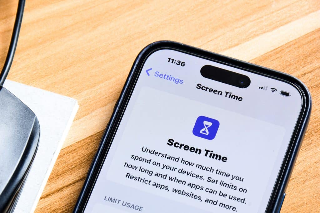 A phone displaying screen time limits