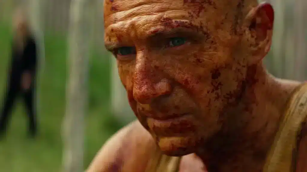Ralph Fiennes covered in Iodine. Credit: Columbia Pictures.