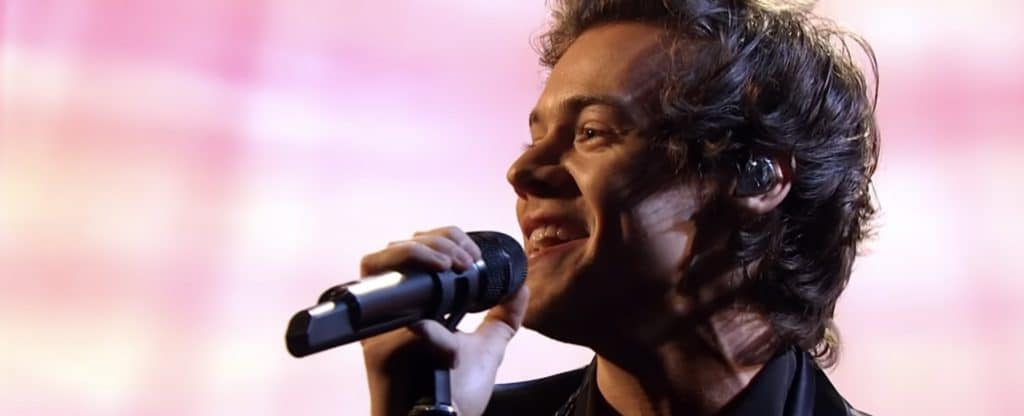Harry Styles performing on the graham Norton show