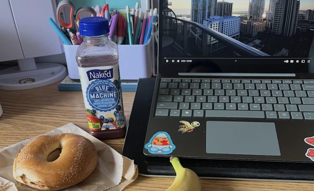 Work setup at college student desk