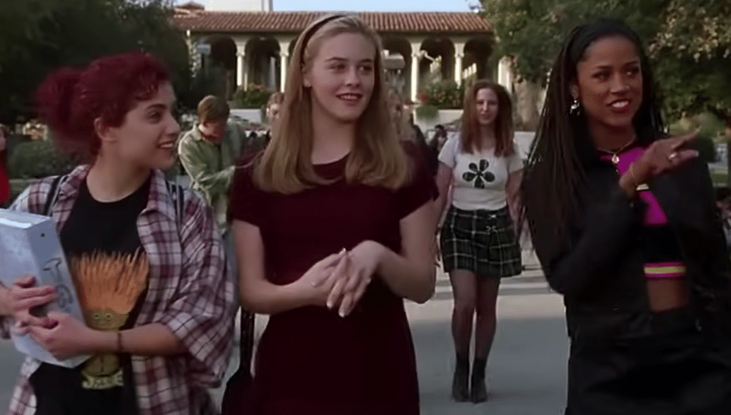 Cher and Dionne showing their new friend, Tai, all of the social groups at school. Photo Credit: YouTube/chingamoshi