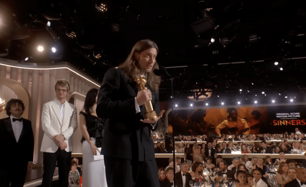Ludwig Göransson accepting award for best score at the golden globes