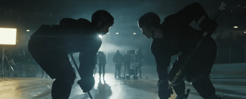 Two hockey players face-to-face for a face-off