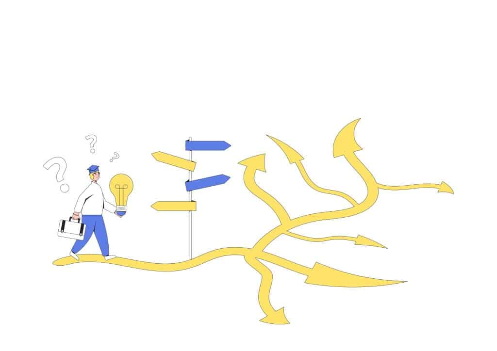 A college graduate stands at a crossroads.