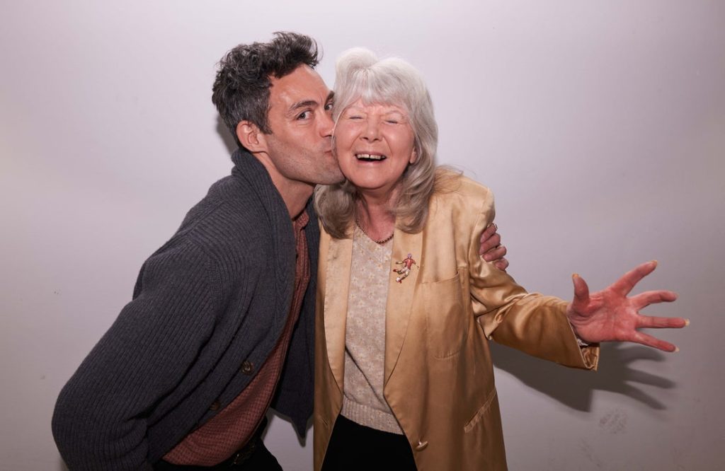 Alex Hassell and Jilly Cooper pose together in promotion for the disney+ adaptation of Cooper's Rutshire chronicle novel Rivals