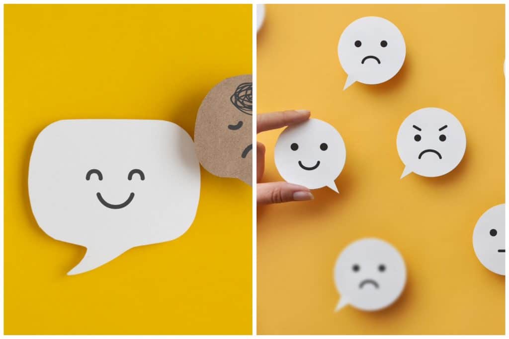Image showing happy and sad faces to represent new year feelings in January.