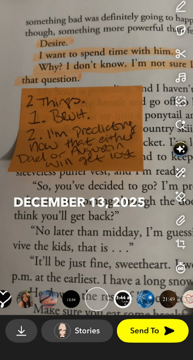 Advent book page on Snapchat