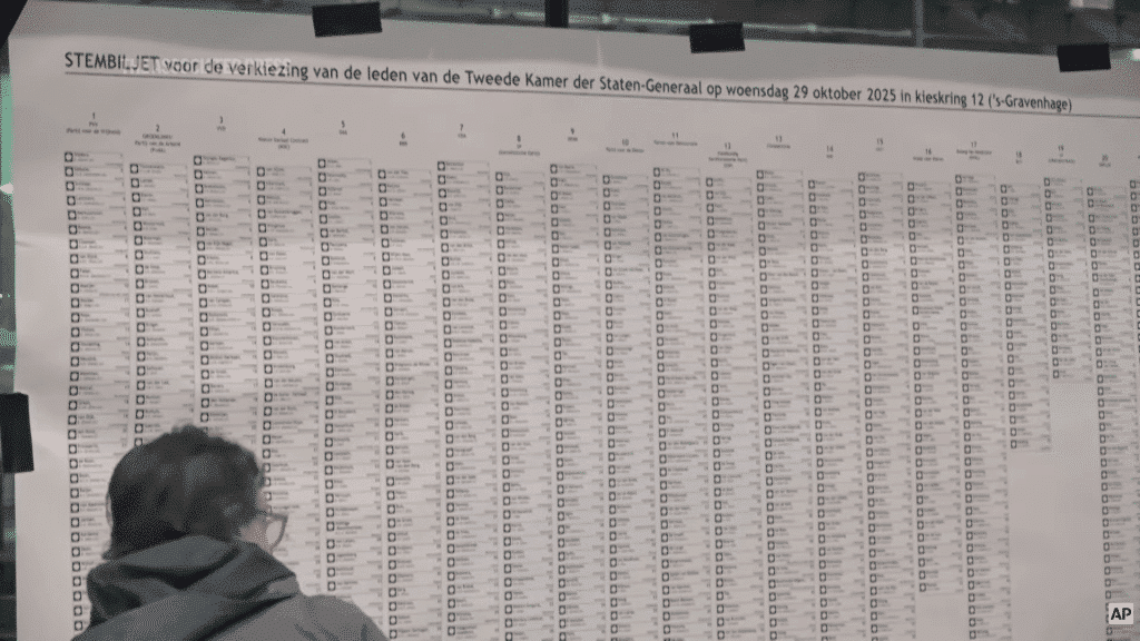 A large piece of paper showing Dutch voters who they can vote for in an election.