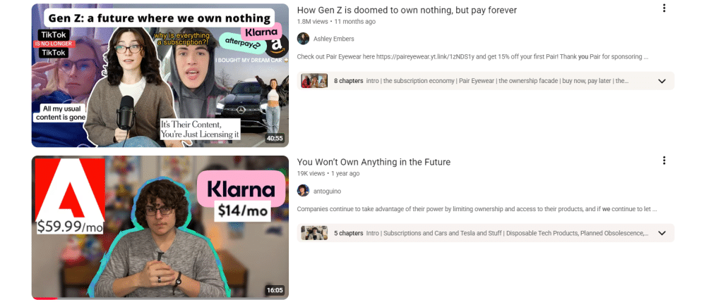 youtube searches of the ongoing discourse revolving the loss of ownership Gen Z is confronted with
